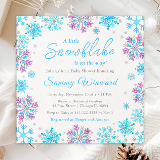 Invitation Baby shower d'hiver des flocons de neige violets e