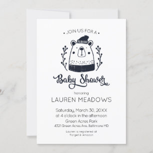 Invitation Baby shower d'hiver Doodle Bear