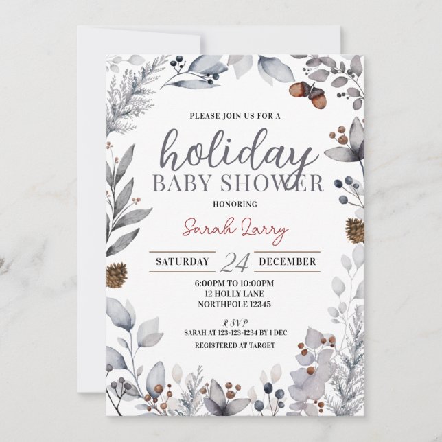 Invitation Baby shower d'hiver, Douche de vacances (Devant)