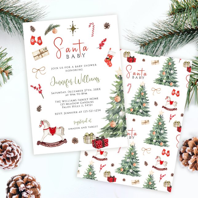 Invitation Baby shower d'hiver Festive Père Noël Baby Christm (Créateur téléchargé)
