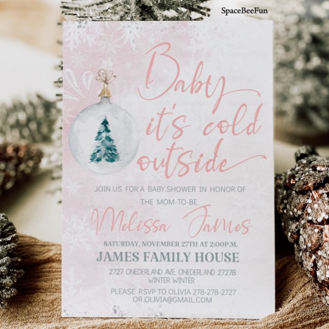 Invitation Baby shower d'hiver Fille bébé il fait froid à l'e (Winter baby shower Girl Baby it's cold outside Bab Invitation)