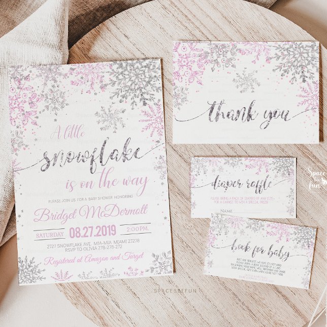 Invitation Baby shower d'hiver Fille de flocon de neige (Snowflake baby shower, winter baby shower, girl baby shower, snowflake theme, winter wonderland baby)