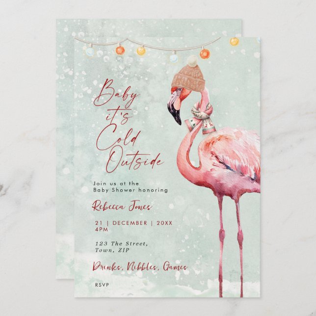 Invitation baby shower d'hiver flamingo (Devant / Derrière)