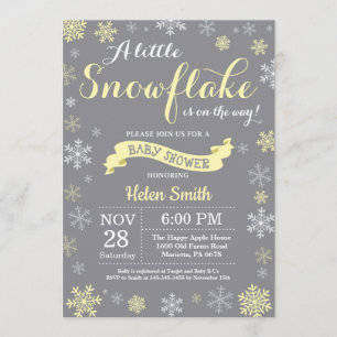 Invitation Baby shower d'hiver Flamme de neige jaune blanc et