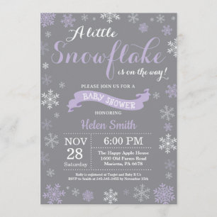 Invitation Baby shower d'hiver Flocon de neige violet blanc e