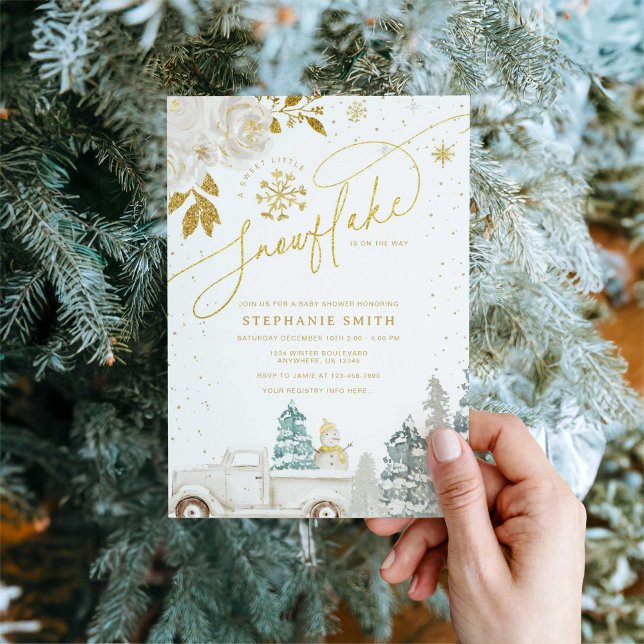 Invitation Baby shower d'hiver Floral d'or (Créateur téléchargé)