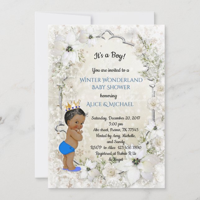 Invitation Baby shower d'hiver garçon, blanc, Wonderland d'hi (Devant)