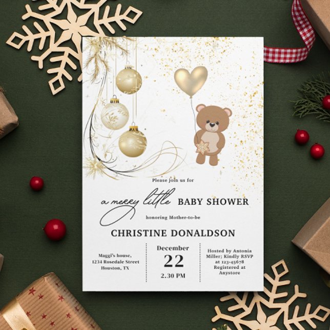 Invitation Baby shower d'hiver Gold Christmas (Créateur téléchargé)