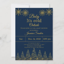 Baby shower d'hiver Gold et Navy Snowflake