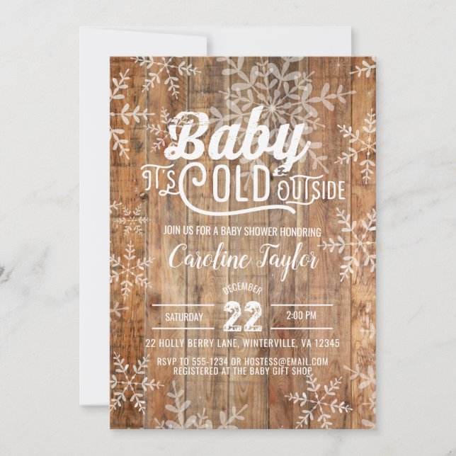 Invitation Baby shower d'hiver Les flocons de neige rustiques (Devant)