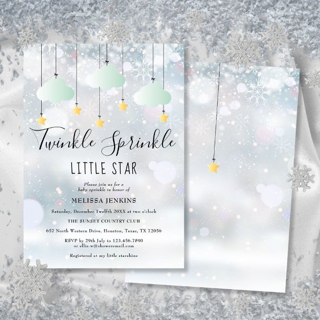 Invitation Baby shower d'hiver Little Star Twinkle Sprinkle (Twinkle Sprinkle Little Star Winter Baby Shower Invitation)