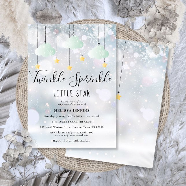 Invitation Baby shower d'hiver Little Star Twinkle Sprinkle (Twinkle Sprinkle Little Star Winter Baby Shower Invitation)