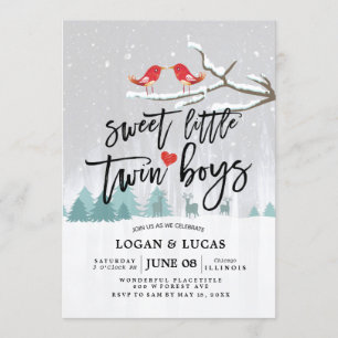 Invitation Baby shower d'hiver moderne Sweet Little Twin Boys