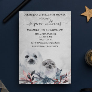 Invitation Baby shower d'hiver Noël Mama Seal