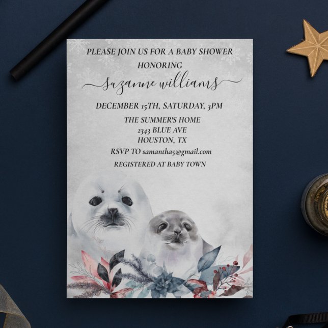 Invitation Baby shower d'hiver Noël Mama Seal (Créateur téléchargé)
