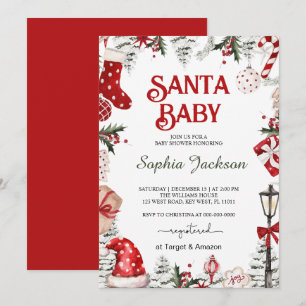 Invitation Baby shower d'hiver Noël Père Noël bébé