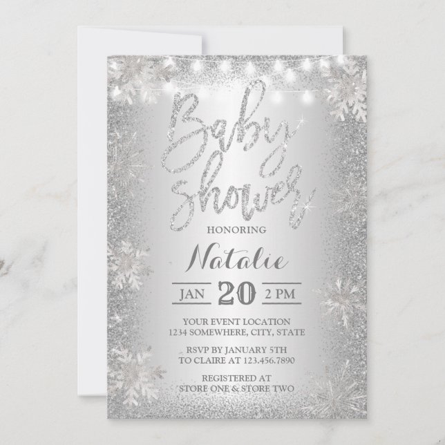 Invitation Baby shower d'hiver Parties scintillant d'argent S (Devant)