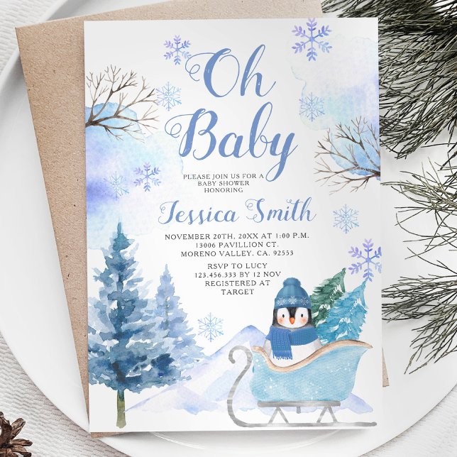 Invitation Baby shower d'hiver Penguin Arctic Animal Mountain (Créateur téléchargé)
