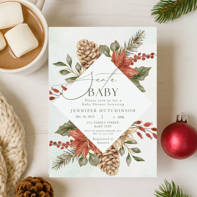 Invitation Baby shower d'hiver père Noël Baby Christmas (Santa Baby Christmas Winter Baby Shower Invitation)
