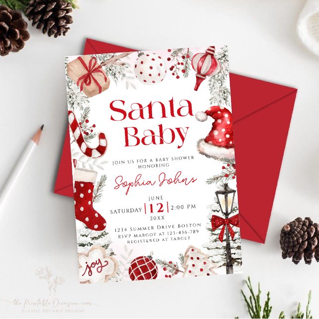 Invitation Baby shower d'hiver père Noël Baby Christmas (Créateur téléchargé)