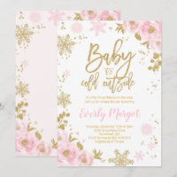 Invitation Baby shower d'hiver Pink Gold Snowflake