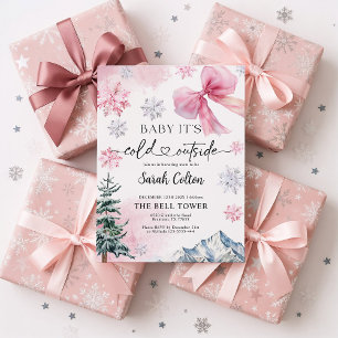 Invitation Baby shower d'hiver rose