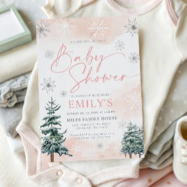 Invitation Baby shower d'hiver rose élégant