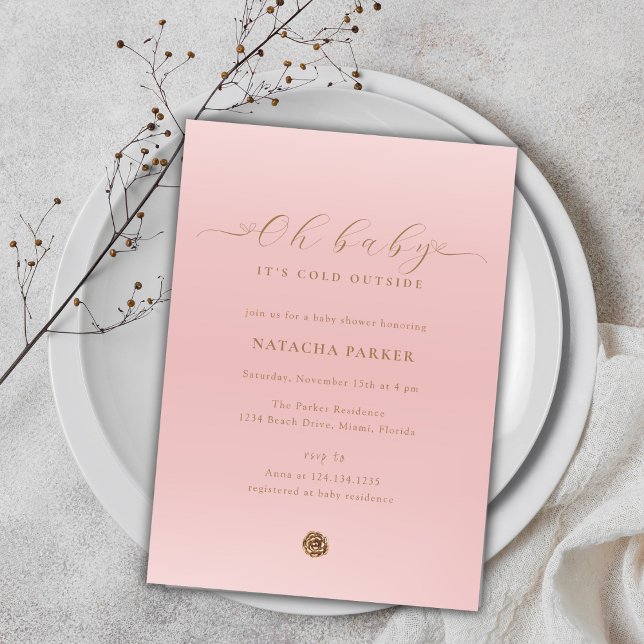 Invitation Baby shower d'hiver rose Elegant Girl (Pink Elegant Girl Winter Baby Shower Invitation)