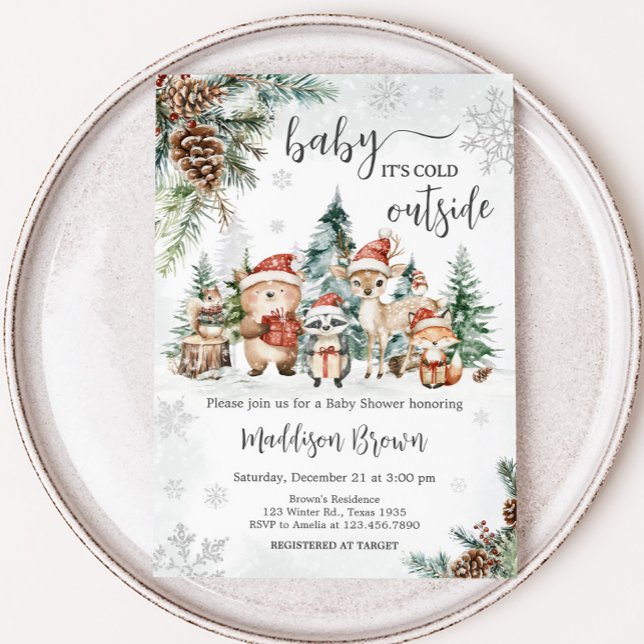 Invitation Baby shower d'hiver sur les animaux des bois (Winter Woodland Forest Animals Baby Shower Invitation
)