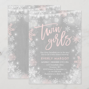 Invitation Baby shower d'hiver Twins Rustic Shower