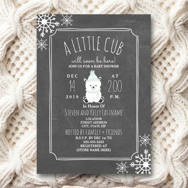Invitation Baby shower d'hiver vert neutre de l'ours polaire (Créateur téléchargé)