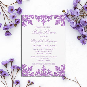 Invitation Baby shower d'hiver violet de flocon de neige