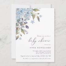 Baby shower d'hydrangées et de calligraphie bleues