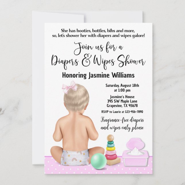 Invitation Baby shower Diapeurs et linges (Devant)