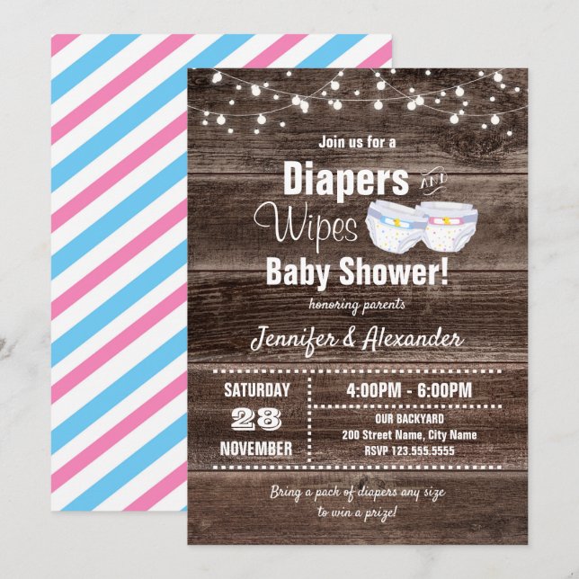 Invitation Baby shower Diapeurs et linges (Devant / Derrière)