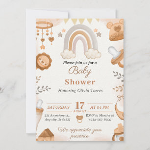 Invitation Baby shower d'illustration Brown aquarelle