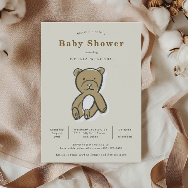 Invitation Baby shower d'illustration de Teddy Bear (Teddy Bear Newborn Illustration Baby Shower Invitation)