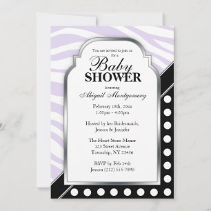 Invitation Baby shower d'impression Black Polka Dot Purple Ze