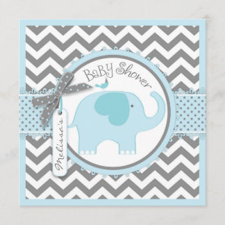 Invitation Baby shower d'impression Blue Elephant et Chevron