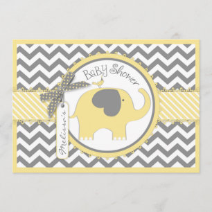 Invitation Baby shower d'impression Chevron Eléphant Jaune