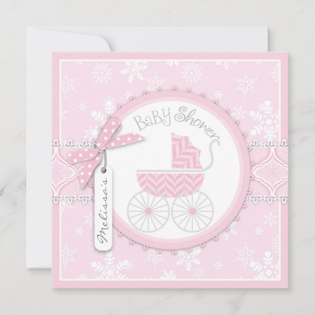 Invitation Baby shower d'impression de chariot et de flocon (Devant)