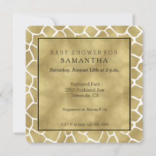 Invitation Baby shower d'impression de girafe or et blanc