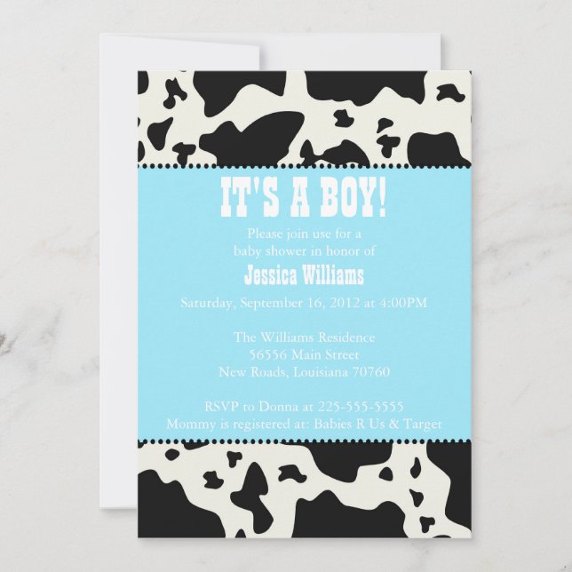 Invitation Baby shower d'impression de vache (Devant)