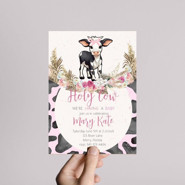 Invitation Baby shower d'impression de vache rose Holy Cow (Créateur téléchargé)