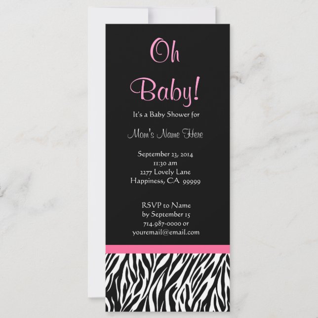 Invitation Baby shower d'impression en noir blanc rose Zebra (Devant)