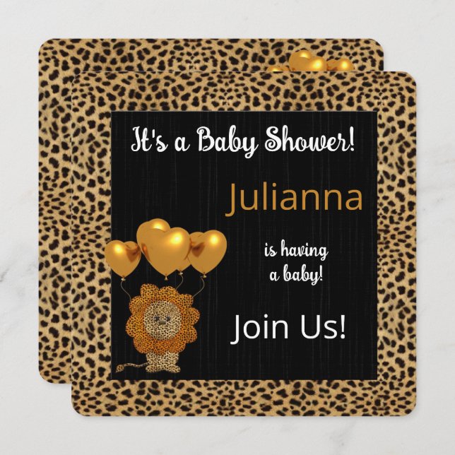 Invitation Baby shower d'impression Golden Cheetah (Devant / Derrière)