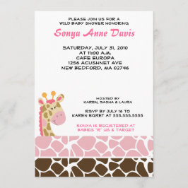 Invitation Baby shower d'impression Jungle Giraffe (rose) 5x7