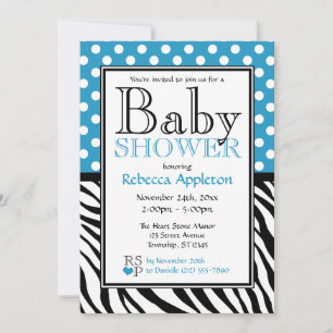 Invitation Baby shower d'impression Polka Dot Blue & Zebra