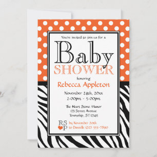 Invitation Baby shower d'impression Polka Dot Orange et Zebra