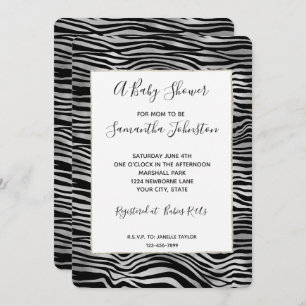 Invitation Baby shower d'impression Silver Black Zebra